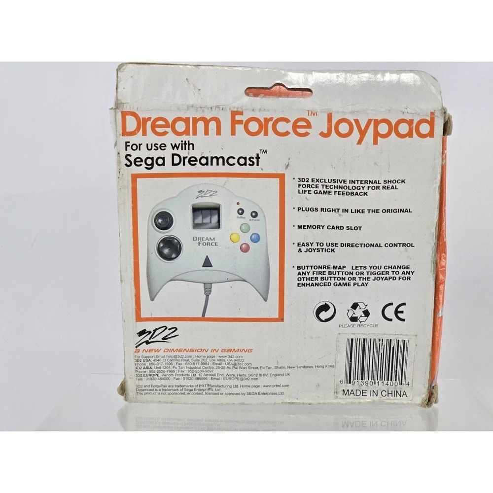 SEGA DREAMCAST 3D2 Dream Force‎ Joypad - Controller W/Button Remap - White - NEW